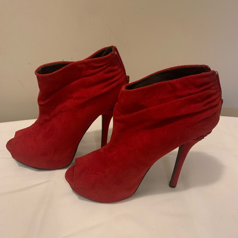 Deb Red Suede Peep-Toe Heels